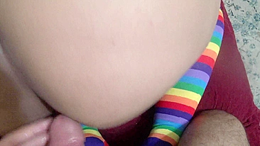 XXX sex makes the pregnant big-boobied Arab mom in striped high socks moan