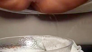 Lovely Arab mom masturbates snatch to XXX squirt in a glass bowl