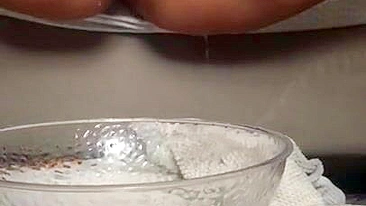 Lovely Arab mom masturbates snatch to XXX squirt in a glass bowl