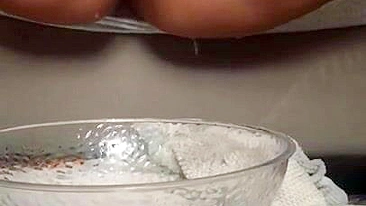 Lovely Arab mom masturbates snatch to XXX squirt in a glass bowl