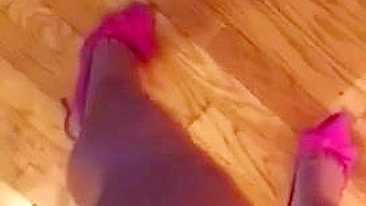 Arab mom captures legs with pink shoes on while walking in XXX video