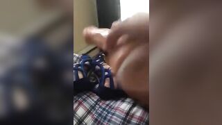 Egyptian mom captures feet in blue high heels and XXX toy she jerks off in bed