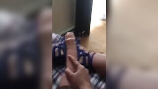 Egyptian mom captures feet in blue high heels and XXX toy she jerks off in bed