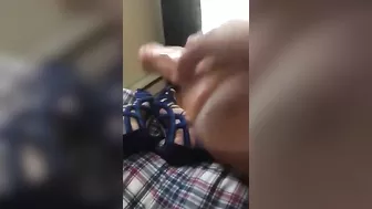 Egyptian mom captures feet in blue high heels and XXX toy she jerks off in bed