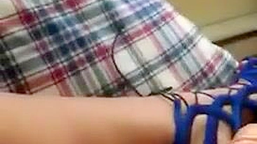 Egyptian mom captures feet in blue high heels and XXX toy she jerks off in bed