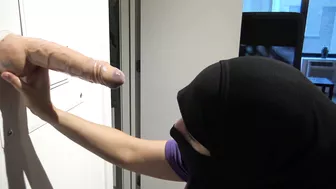 Mom in hijab gives XXX handjob to cumming dildo and enjoys ejaculation