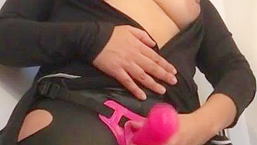 Boy captures Arab mom in black with naked breasts and pink XXX toy