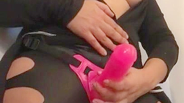 Boy captures Arab mom in black with naked breasts and pink XXX toy