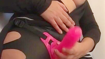 Boy captures Arab mom in black with naked breasts and pink XXX toy