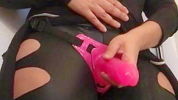 Boy captures Arab mom in black with naked breasts and pink XXX toy