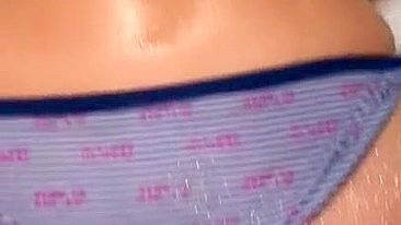 Arab mom in striped panties washes XXX shaped rear in the soapy water