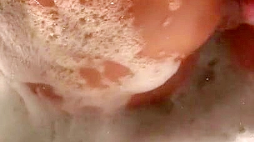 Arab mom in striped panties washes XXX shaped rear in the soapy water