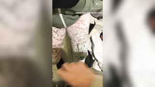 Arabic lassie in hijab strokes lover's XXX dick in public toilet