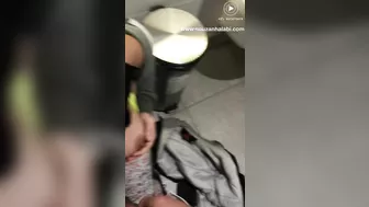 Arabic lassie in hijab strokes lover's XXX dick in public toilet