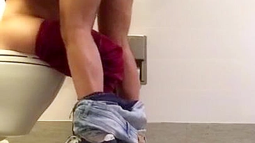 Lustful male has his dick blown by filthy Arab mom in the toilet