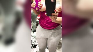 Shameless Arab mom shows and records her tits in the changing booth