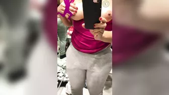 Shameless Arab mom shows and records her tits in the changing booth