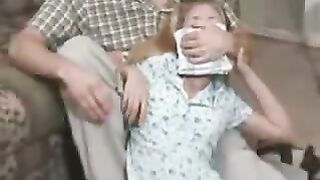 Perv dad passed out daughter with chloroform and uses her while mom sleep