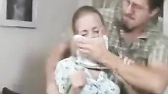 Perv dad passed out daughter with chloroform and uses her while mom sleep