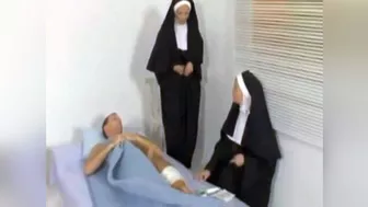 Sinful nuns taking care of injured man but hard boner distracted them