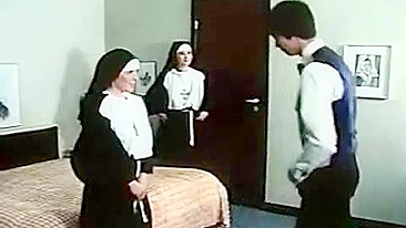 Nympho sinful nuns from 1970s hard fucked with hotel service staff