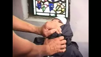 Unfortunate sinful nun gets mercilessly anal gangbanged in the church by gunmans