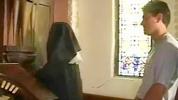 Unfortunate sinful nun gets mercilessly anal gangbanged in the church by gunmans