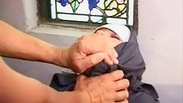 Unfortunate sinful nun gets mercilessly anal gangbanged in the church by gunmans