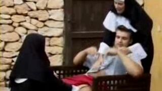 Lesbian sinful nuns caught having sex fucks the guy who caught them