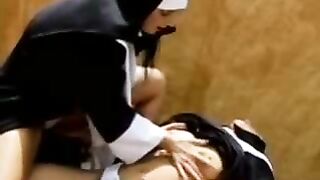 Lesbian sinful nuns caught having sex fucks the guy who caught them