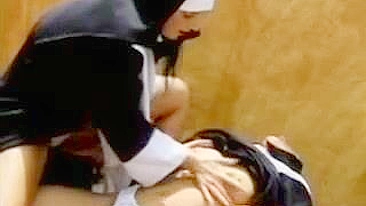 Lesbian sinful nuns caught having sex fucks the guy who caught them