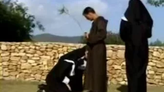 Sinful nuns is horny and make forbidden sex with a monk