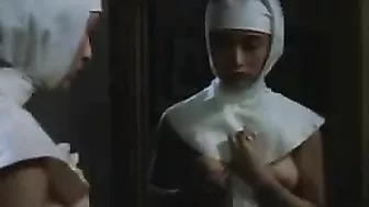 Japanese sinful nun suddenly got horny and masturbates in the monastery