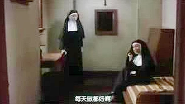 Japanese sinful nun suddenly got horny and masturbates in the monastery