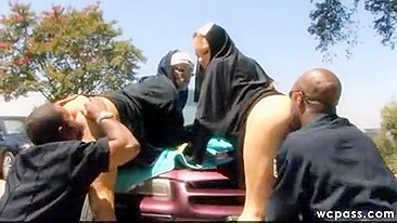 Arrested lustful nuns getting brutally anal fucked by two black police officers