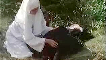 Guy in black has a threesome with two nuns who are mom and daughter