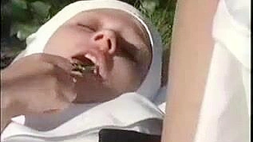 Guy in black has a threesome with two nuns who are mom and daughter