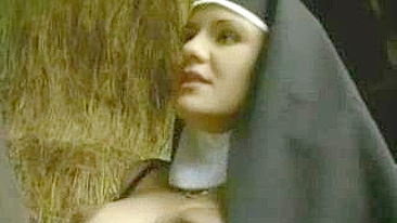Pregnant lustful nun pussy and anal fucked by pervert priest outside of monastery