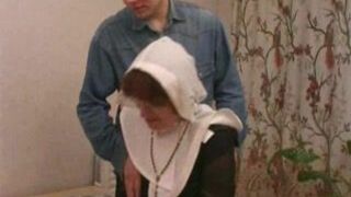 Well-hung sons sneak into holes of their mom wearing the nun clothes