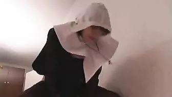 Well-hung sons sneak into holes of their mom wearing the nun clothes