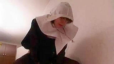 Well-hung sons sneak into holes of their mom wearing the nun clothes