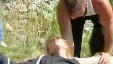 Son puts friend up to scoring the cunt of his righteous mom in nature