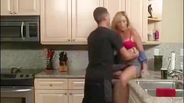 Negligent mom is interested in oral sex with handsome son in kitchen