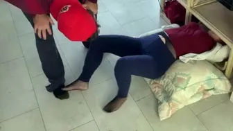 Son is incredibly happy when the mom is stuck so he can drill her