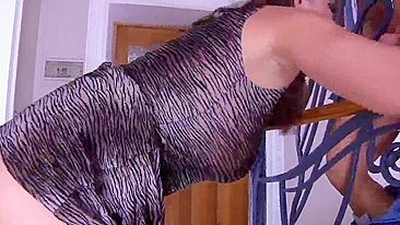 Adorable mom in tight dress and stockings is carnal with her own son