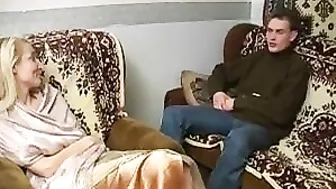 Son gives the Russian mom a lot of pleasure fucking her wet hole