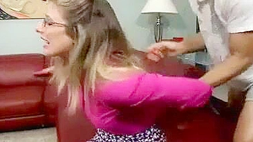 Bespectacled mom craves sex and impales pussy on cock of her son