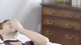 Nerdy man is pretty tender with pussies of the mom and her daughter