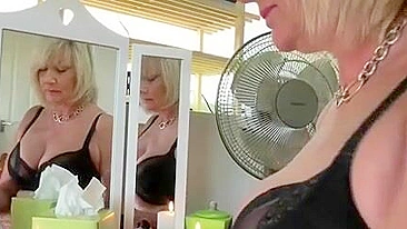 Mature blonde mom puts on makeup and lures stepson into taboo sex