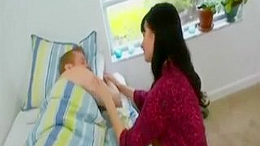 Caring mom wakes up new stepson convincing him to begin day with sex